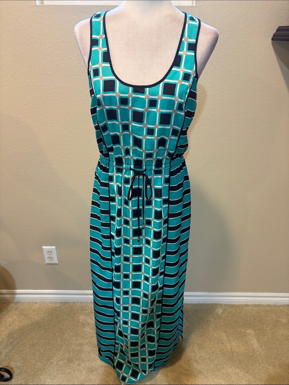 MICHAEL Michael Kors Teal and Black Geometric Print Maxi Dress - Picture 1 of 13